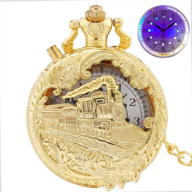 A Retro Locomotive Pocket Watch with a train on it from Maramalive™.