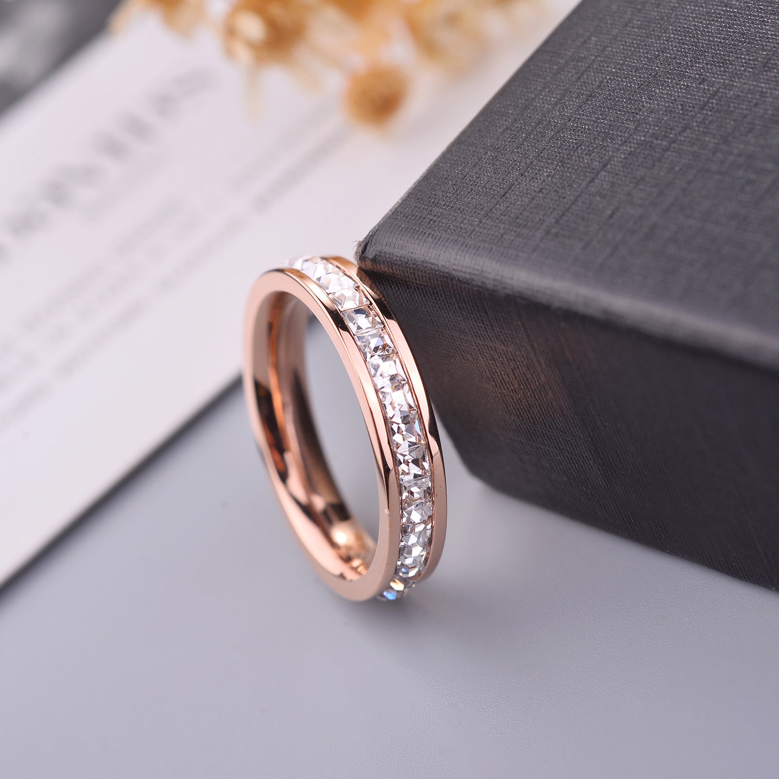 A Behold the Ultimate Statement of Elegance and Style - Titanium steel ring personality plated 18 rose gold So Gorgeous by Maramalive™ with cubic zirconia stones.