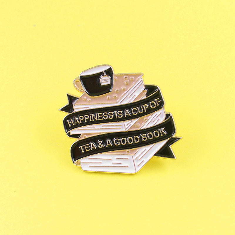 New Black White Ribbon Book Coffee Cup Brooch Creative Cartoon Jewelry Korean Tide Student Children Tide Gift Pins