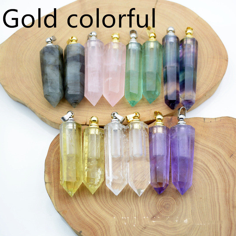 A group of Maramalive™ Natural Crystal Perfume Bottles: Truly Unique & Beautiful on a wooden board.