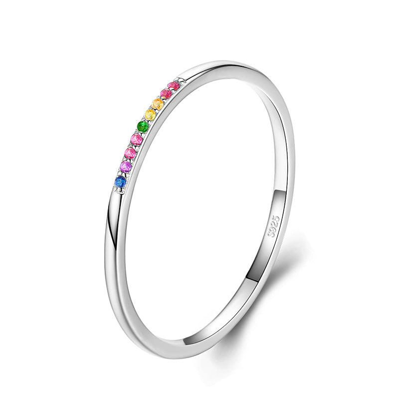 A Simple And Versatile Sterling Silver Slender Rainbow Stone Ring Female Small Fresh Gypsophila Index Finger Ring by Maramalive™.