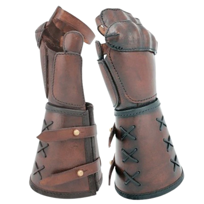 A pair of Steampunk Arm Guard Boxing Gloves with cross stitching by Maramalive™.