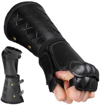 A pair of Steampunk Arm Guard Boxing Gloves with cross stitching by Maramalive™.