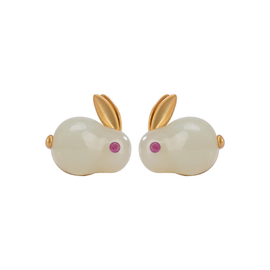 A pair of Natural Gold Hetian Jade All-match Earrings from Maramalive™ with pink stones.