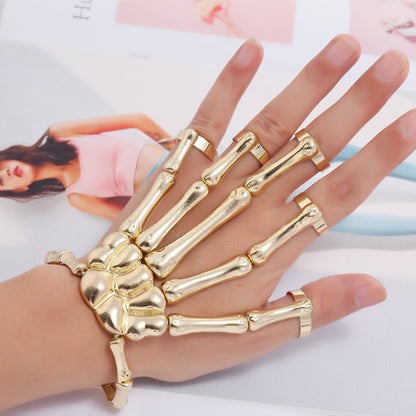 New Jewelry Fashion Personality Punk Skull Hand Bone Wild Five-Finger Ring Bracelet