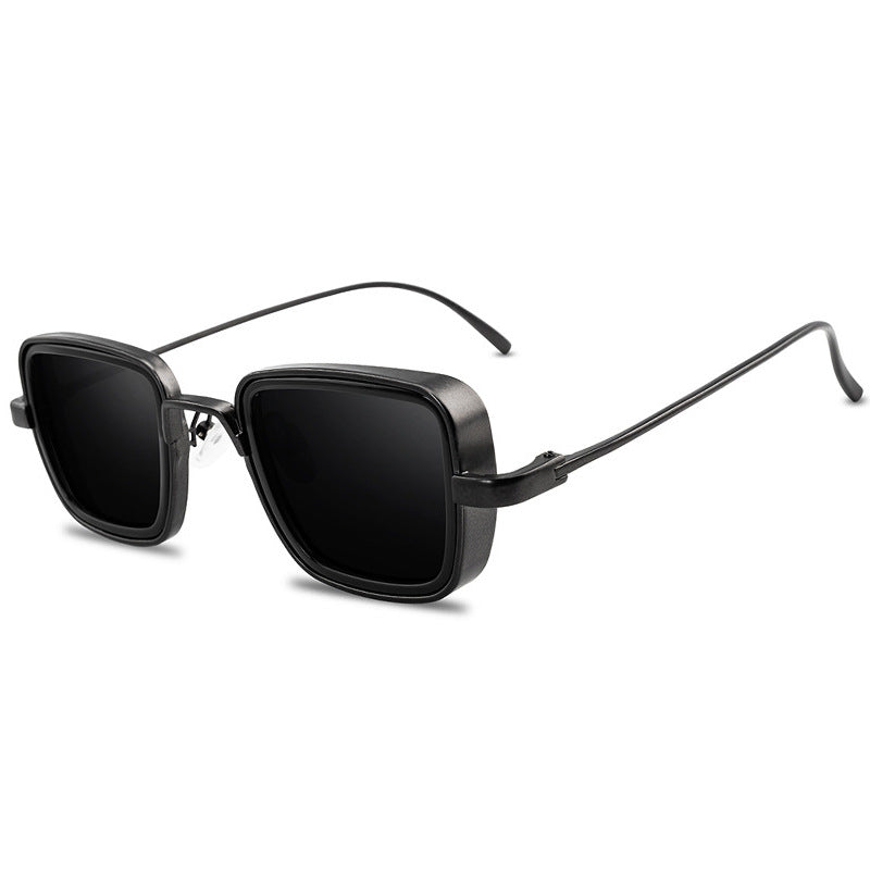 A pair of Maramalive™ Vintage Steampunk Sunglasses Men Retro Metal Square in black on a white background.