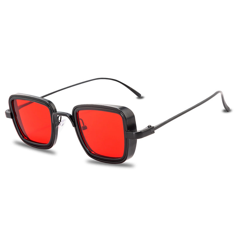 A pair of Maramalive™ Vintage Steampunk Sunglasses Men Retro Metal Square in black on a white background.