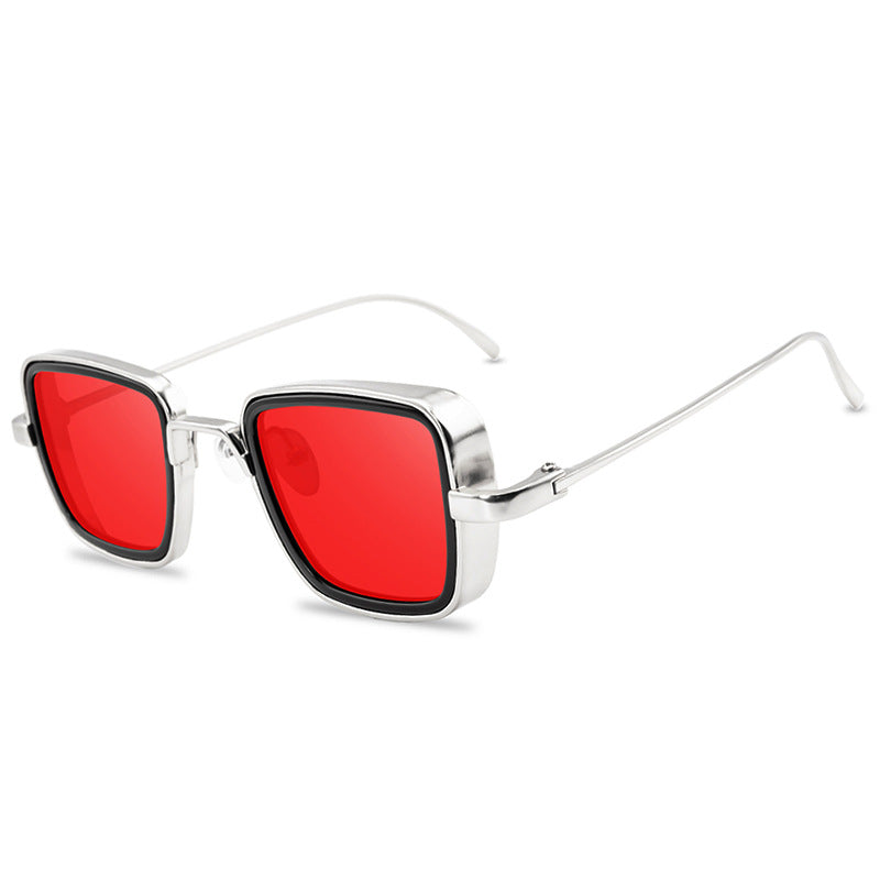 A pair of Maramalive™ Vintage Steampunk Sunglasses Men Retro Metal Square in black on a white background.