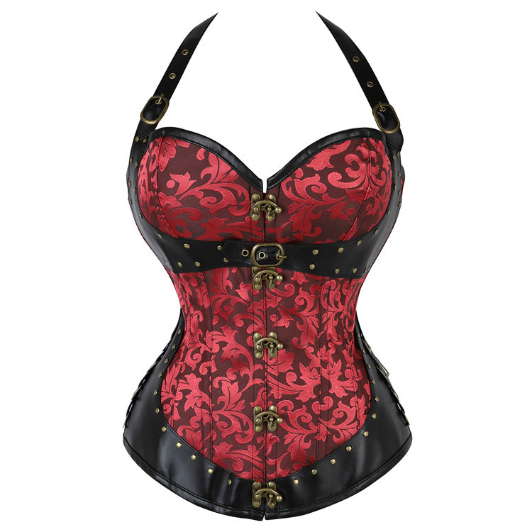 A Halter Steel Bone Palace Gothic Corset from Maramalive™ with brown straps and brass hardware.