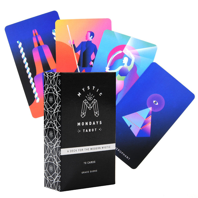 A set of Mystic Mondays Tarot 78 Cards Tarot Deck with a black background by Maramalive™.