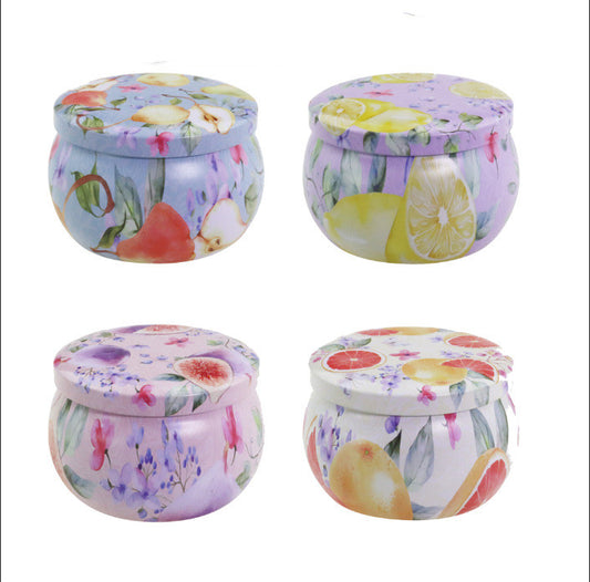 Four elegant Maramalive™ tins with advanced Fragrant Dried Flower Scented Candles Home Sprinkling Birthday Candles With Souvenirs and floral designs.