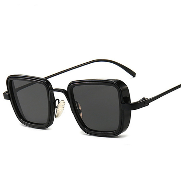 A pair of Maramalive™ Vintage Steampunk Sunglasses Men Retro Metal Square in black on a white background.