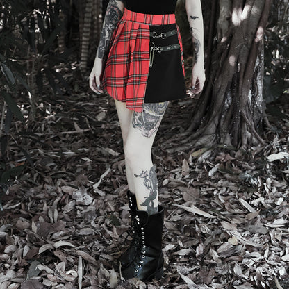 A woman with tattoos wearing a Maramalive™ Gothic Pleated Short Skirt.
