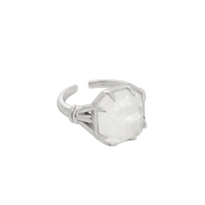 Geometry Square Natural Crystal 925 Sterling Silver Adjustable Ring