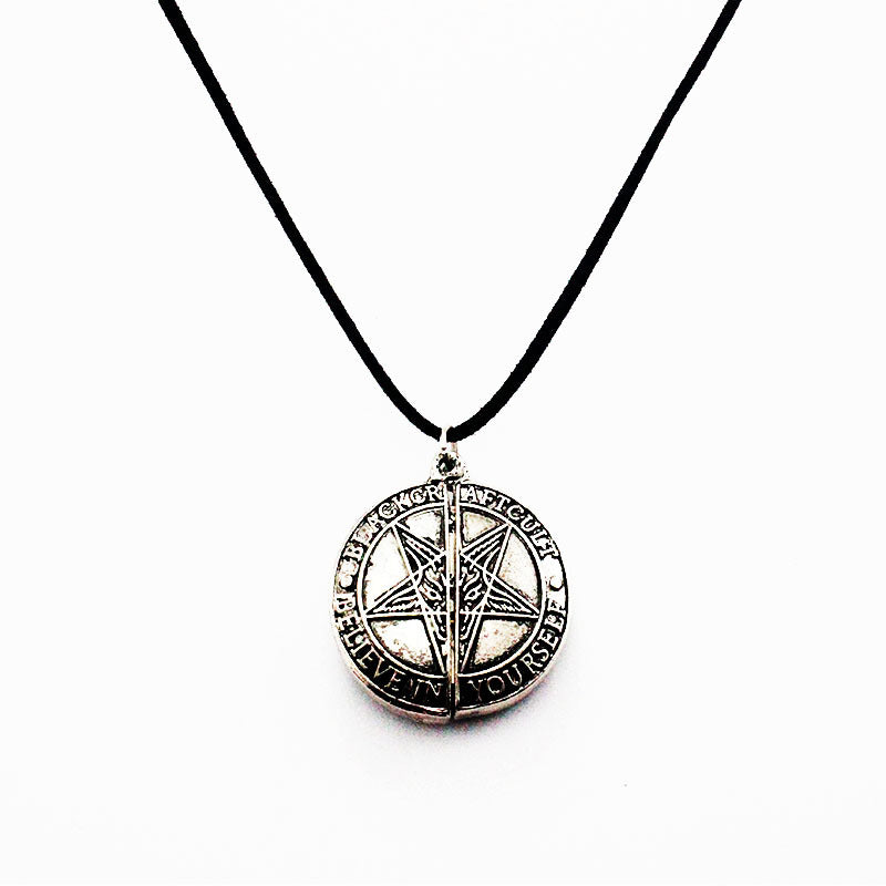 A Gothic Steampunk Silver Star Gear Necklace with a pentagram on it, made by Maramalive™.