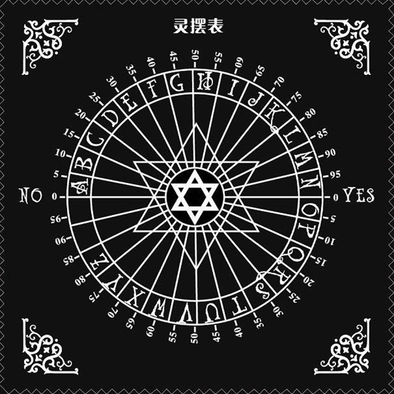A black Tarot Tablecloth Divination Tarot Card Pad Pendulum Magic Pentacle Runes Tarot Altar Table Cloth with a white star in the middle by Maramalive™.