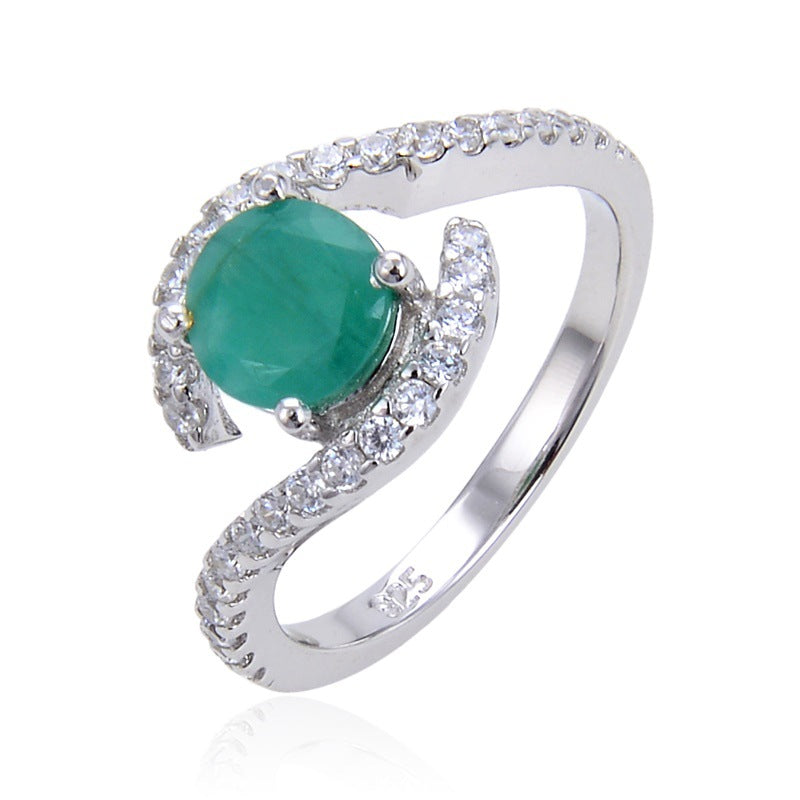 Retro Inlaid s925 Silver Emerald Ring