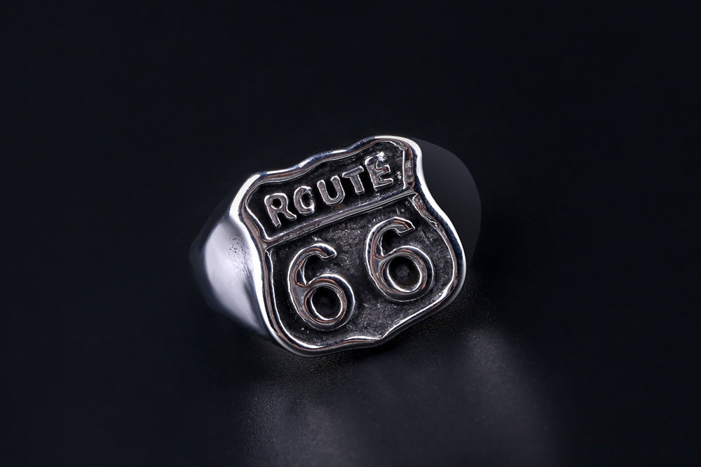 Titanium Steel Ring Men's Vintage Ring U.S. Route 66 Casting Ring