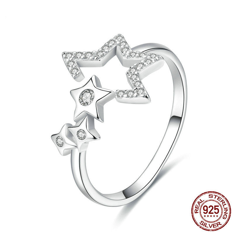 A Maramalive™ Simple Fashion Star Open Female Ring 925 Sterling Silver With Platinum Plated Diamonds with diamonds on it.