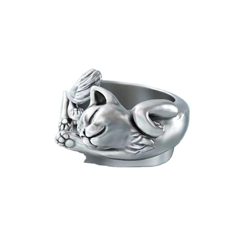 A Vintage 3D Rose ring with a cat on it from Maramalive™.