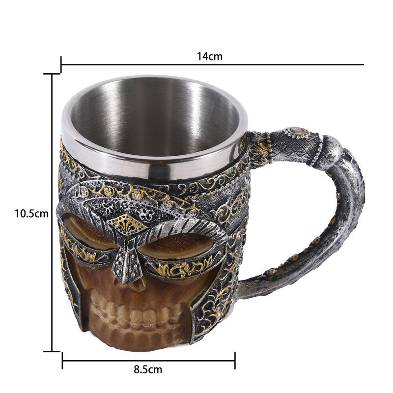 An image of a Maramalive™ Skull Resin Head mug with measurements.
