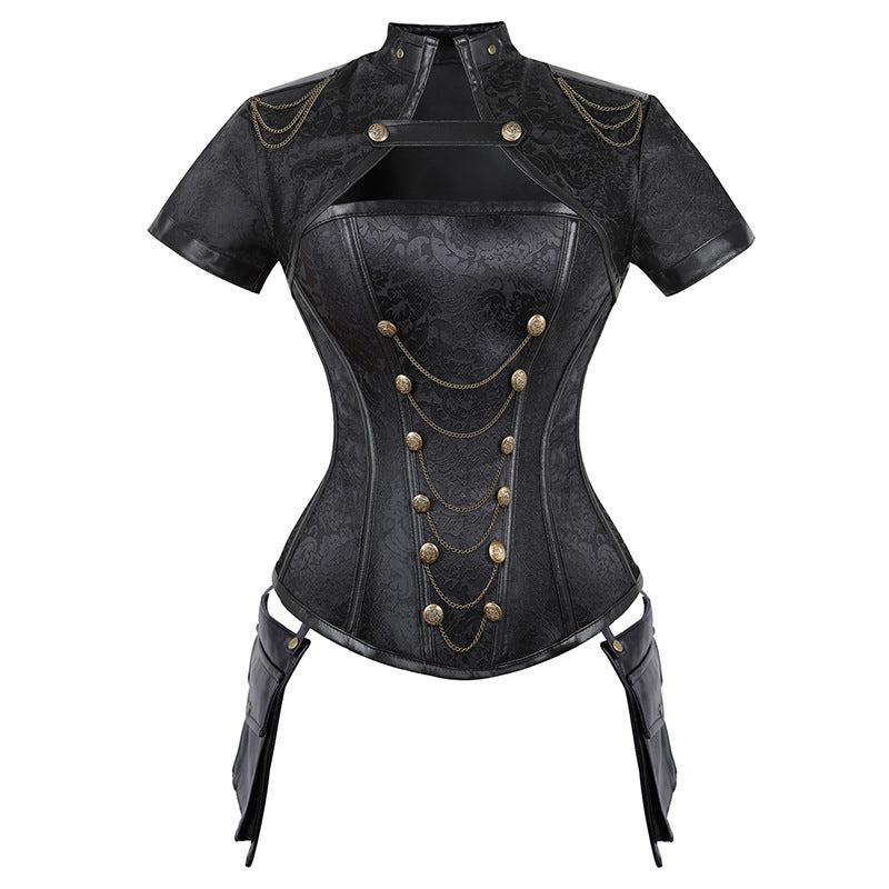 A women's Steampunk Corset Shawl - Women's Punk Tops in red and black by Maramalive™.