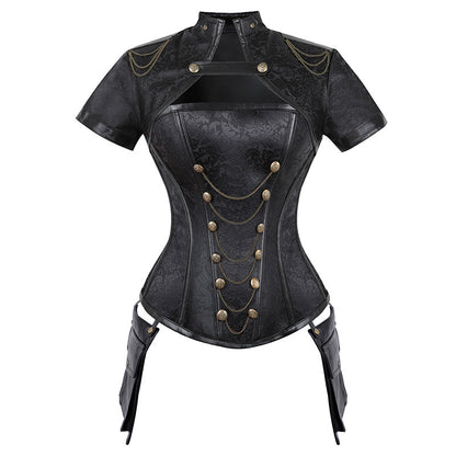 A women's Steampunk Corset Shawl - Women's Punk Tops in red and black by Maramalive™.