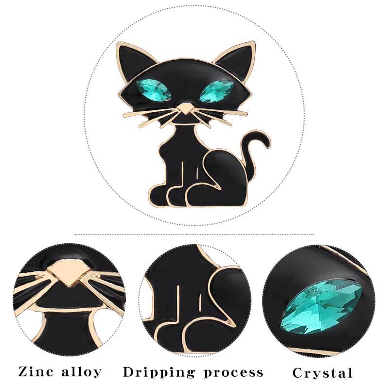Korean Version Of The New Personality Black Cat Brooch High-End Crystal Corsage