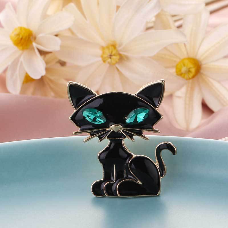 Korean Version Of The New Personality Black Cat Brooch High-End Crystal Corsage