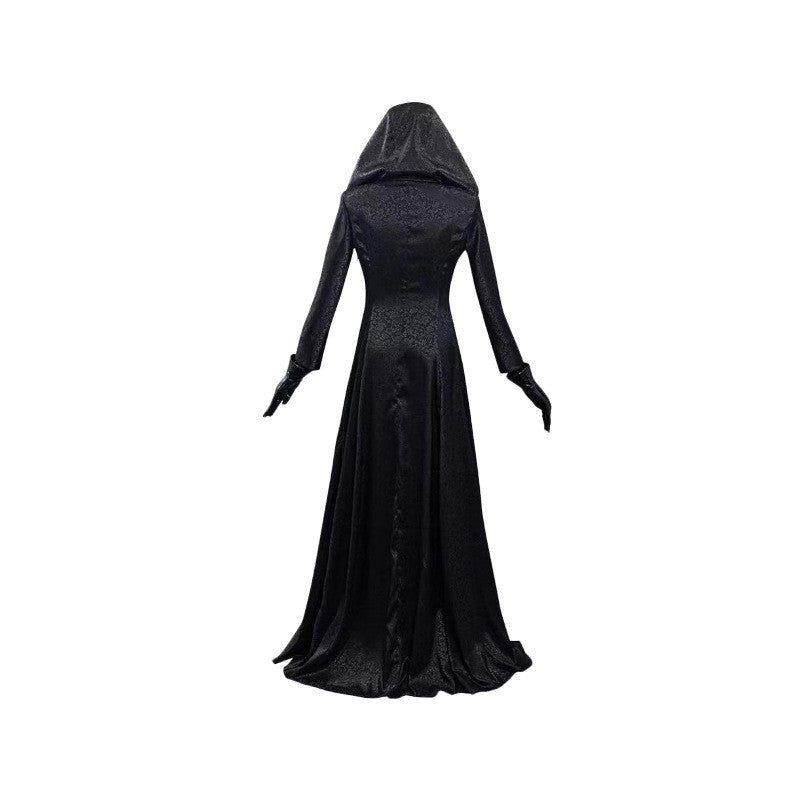 A pair of Maramalive™ Female Black Vampire Long Dress Halloween Costumes with hoods and lace hoods.