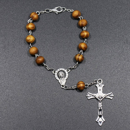 Wooden Beads Cross Catholic Rosary Rosary Bracelet