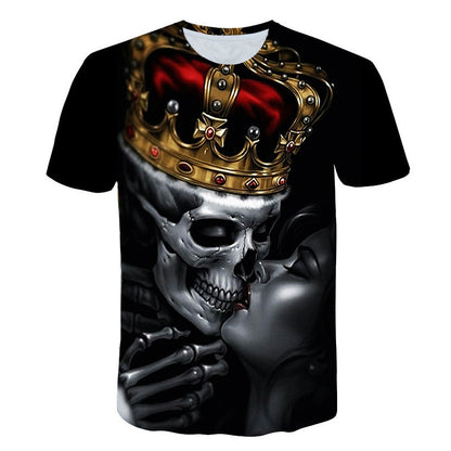 A Skull and Beauty 3D Short Sleeve Couple T-Shirt with a skull and crown on it, by Maramalive™.