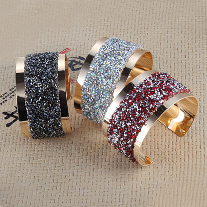 Three Steampunk U-shaped Personality All-match Bracelets with glitter and gold accents by Maramalive™.