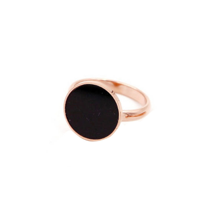 Three Maramalive™ Black Round Index Finger Rings with black onyx stones on a white background.