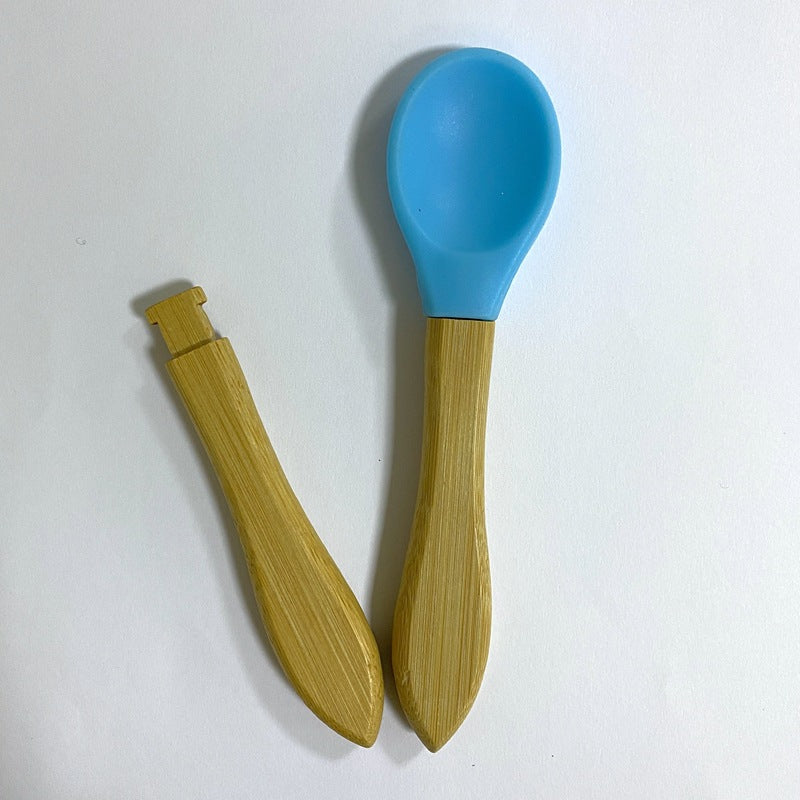 A set of Maramalive™ Silicone Baby Bamboo Spoons arranged in a circle.