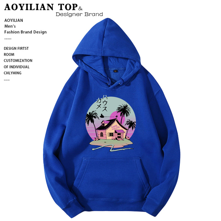 Edgy Hoodie: Punk Style Clothing Hoodies for an Edgy Look featuring a graphic of a house with trees, a sunset background, and text in a stylized font. Brand name "Maramalive™" printed at top left. Perfect for those who embrace edgy fashion while seeking casual comfort.
