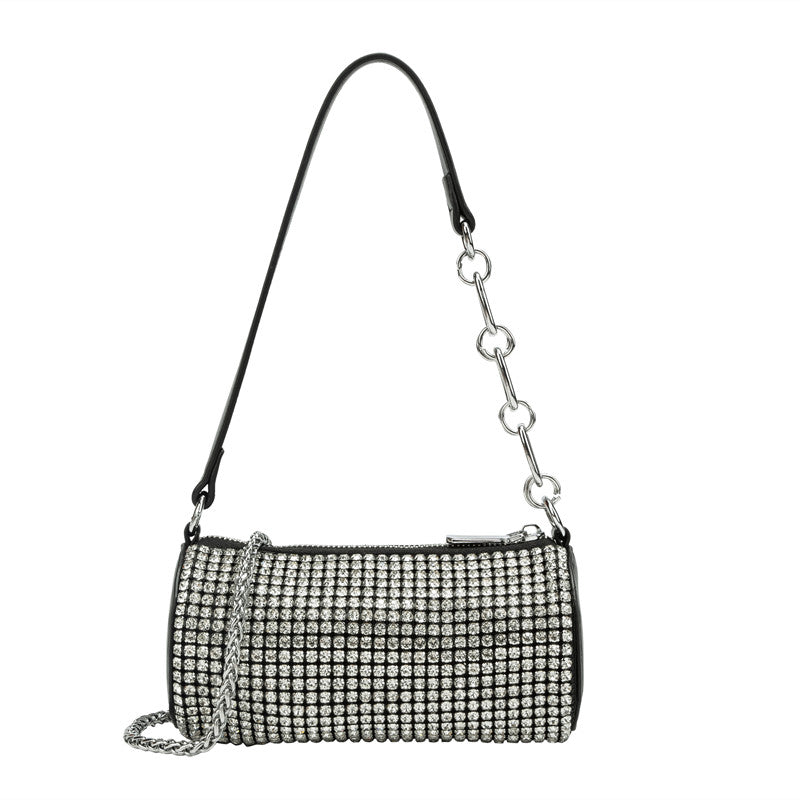 Diamond-studded Cylindrical Bag Women's Shoulder Messenger Handbag
