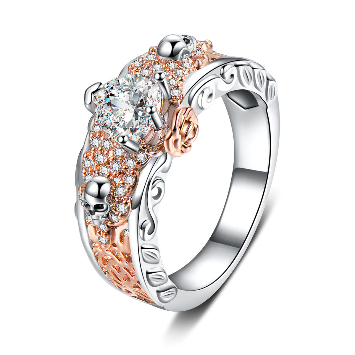 A Maramalive™ Women's Skull Ring with a diamond in the center.