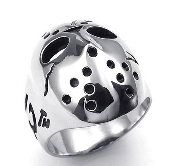 A Jason Stainless Steel Biker Ring with a Friday the 13th mask on it by Maramalive™.