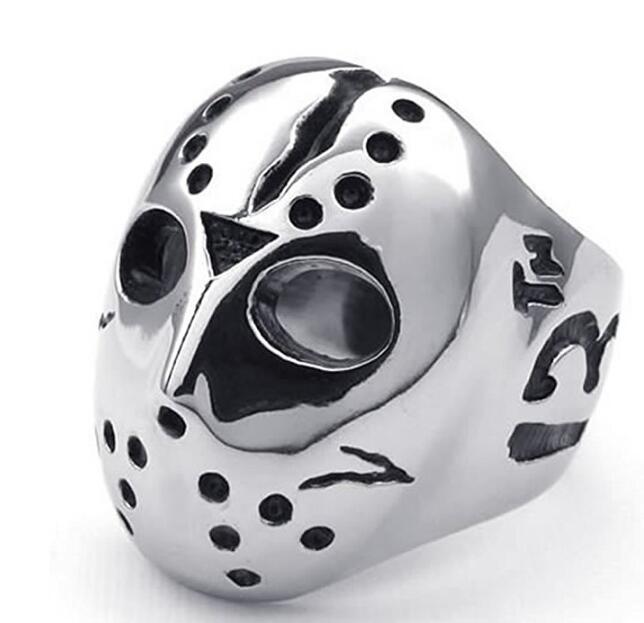 A Jason Stainless Steel Biker Ring with a Friday the 13th mask on it by Maramalive™.