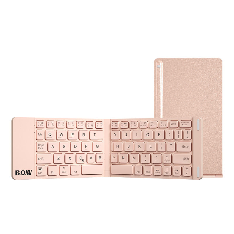 A New Style Folding Bluetooth Keyboard And Mouse Set Wireless Mute Portable Keyboard For Business And Travel by Maramalive™ on a blue surface.