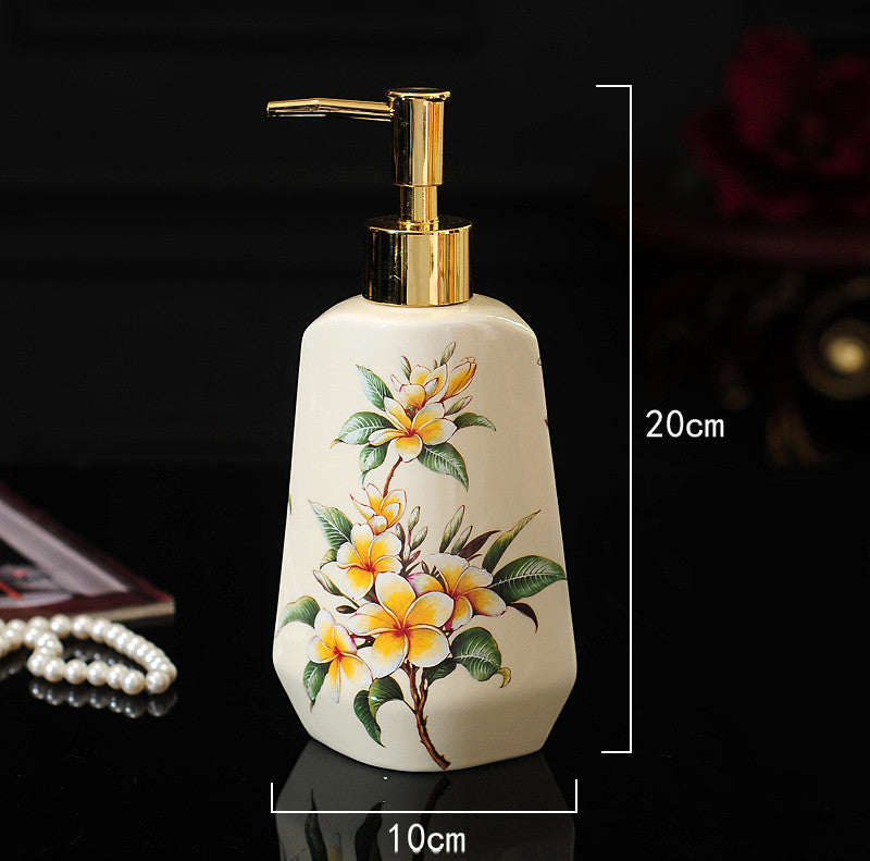 A Ceramic Sanitizer and Lotion Bottle by Maramalive™ on top of a towel.