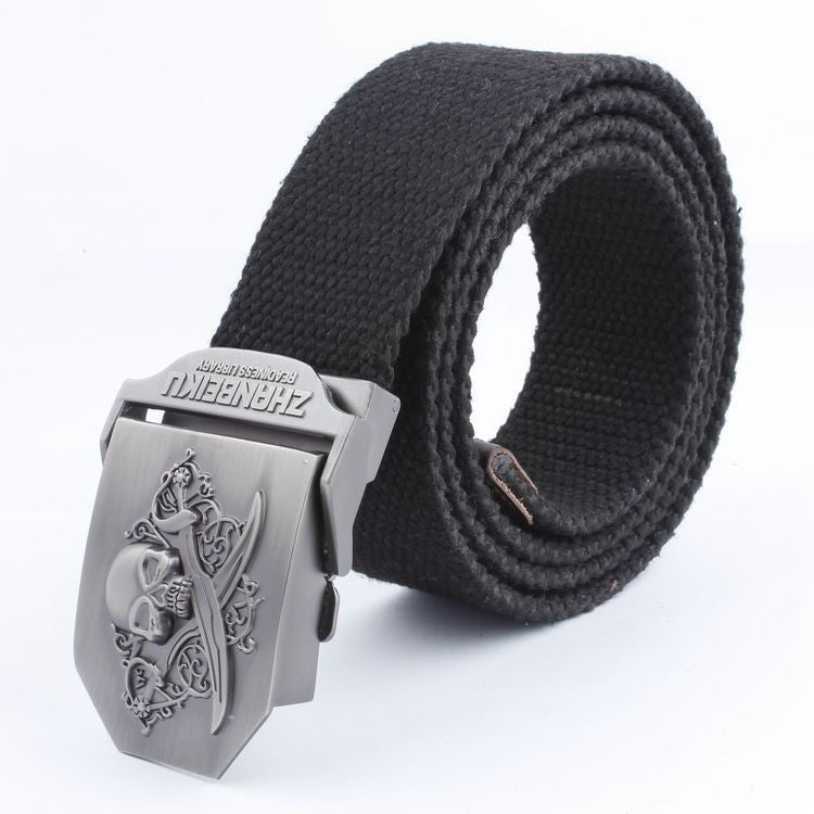 Casual And Versatile Double Knife Skull Canvas Belt