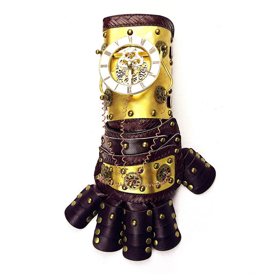 A Maramalive™ Steampunk Mechanical Gloves Pu Arm Ring Props with a clock on it.