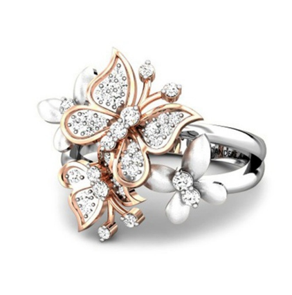 A Maramalive™ Rose Gold Butterfly Engagement Ring with Austrian Crystal and diamonds.