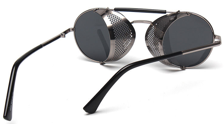 A pair of Maramalive™ light brown steampunk sunglasses with metal frames and brown lenses.