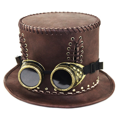 Maramalive™ Steampunk industrial retro gentleman bowler women top hat with goggles.
