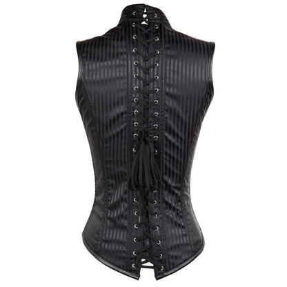 A women's black Shoulder Corset with silver buckles by Maramalive™.