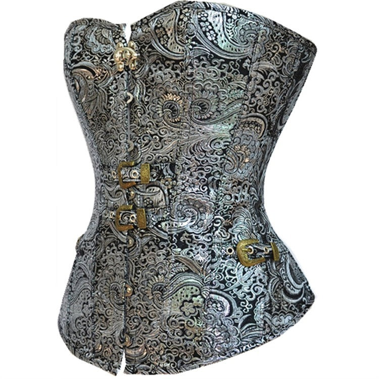 A Gothic Steampunk Court Corset - Victorian Industrial style Bustier with brass buckles, by Maramalive™.