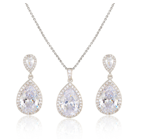 A Zircon Bridal Jewelry Set, brand Maramalive™, featuring a rose gold plated pendant and earring set with red topaz.